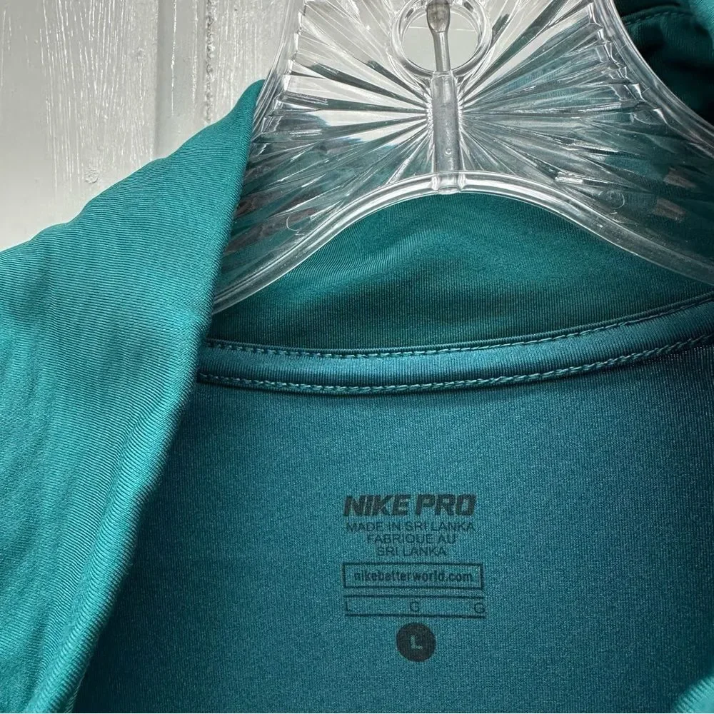 Nike Pro 1/4 zip long sleeve deep turquoise athletic running shirt women's large
